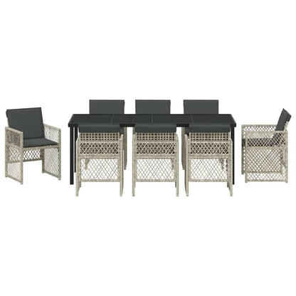 vidaXL Garden Dining Set 9 pcs Light Grey Poly Rattan