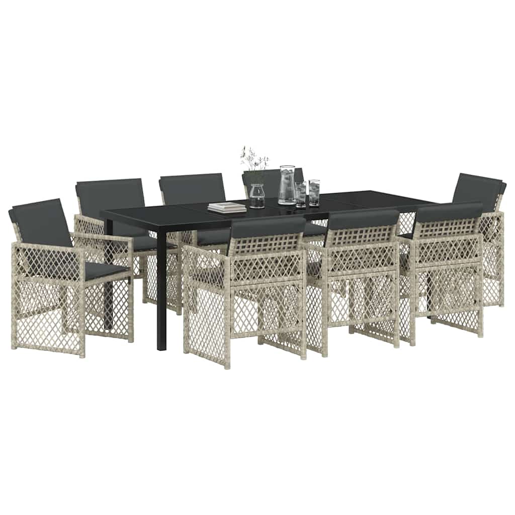 vidaXL Garden Dining Set 9 pcs Light Grey Poly Rattan