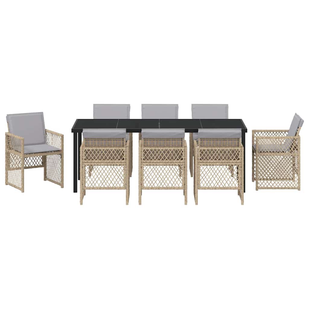 vidaXL Garden Dining Set 9 pcs Beige Poly Rattan