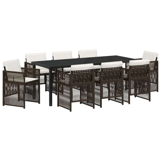 vidaXL Garden Dining Set 9 pcs Brown Powder-Coated Steel