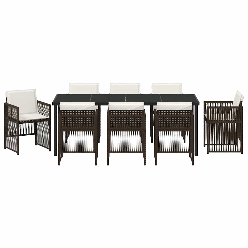 vidaXL Garden Dining Set 9 pcs Brown Powder-Coated Steel