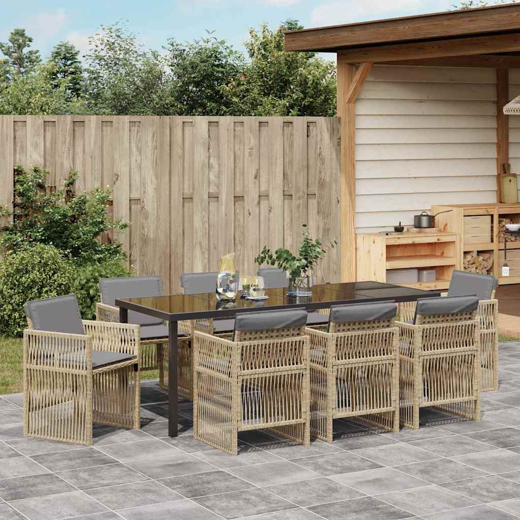 vidaXL Garden Dining Set 9 pcs Beige Powder-Coated Steel