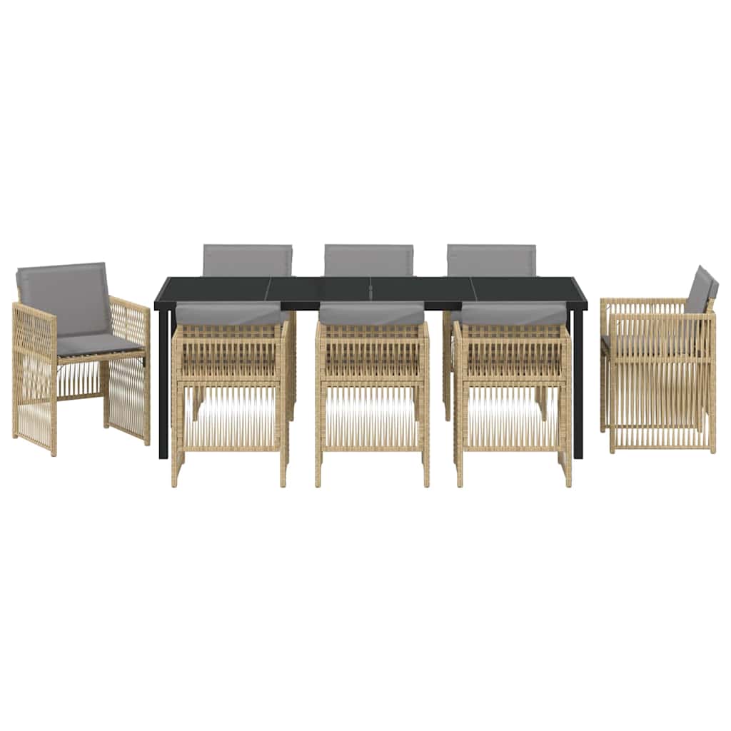 vidaXL Garden Dining Set 9 pcs Beige Powder-Coated Steel