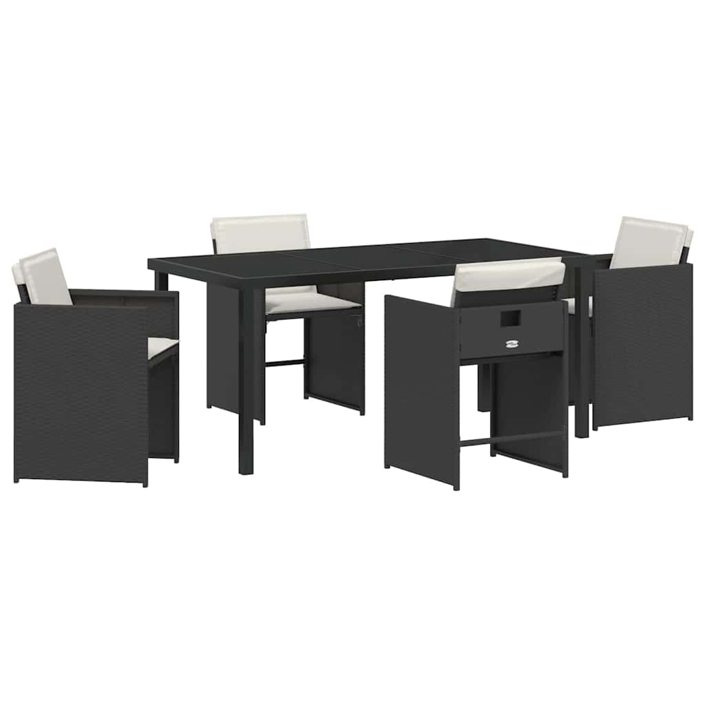 vidaXL Garden Dining Set 5 pcs Black Poly Rattan