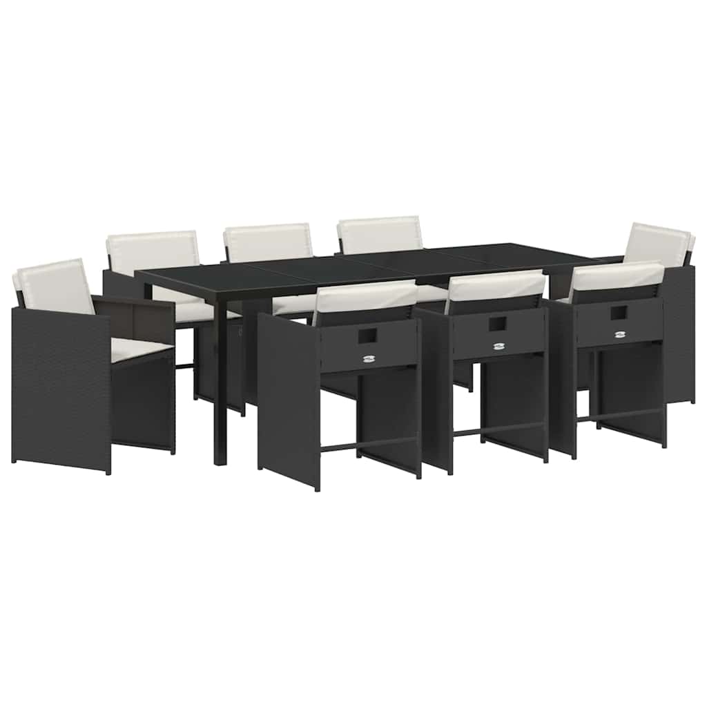 vidaXL Garden Dining Set 9 pcs Black Poly Rattan