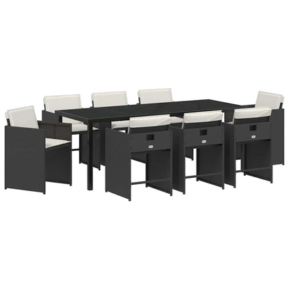 vidaXL Garden Dining Set 9 pcs Black Poly Rattan