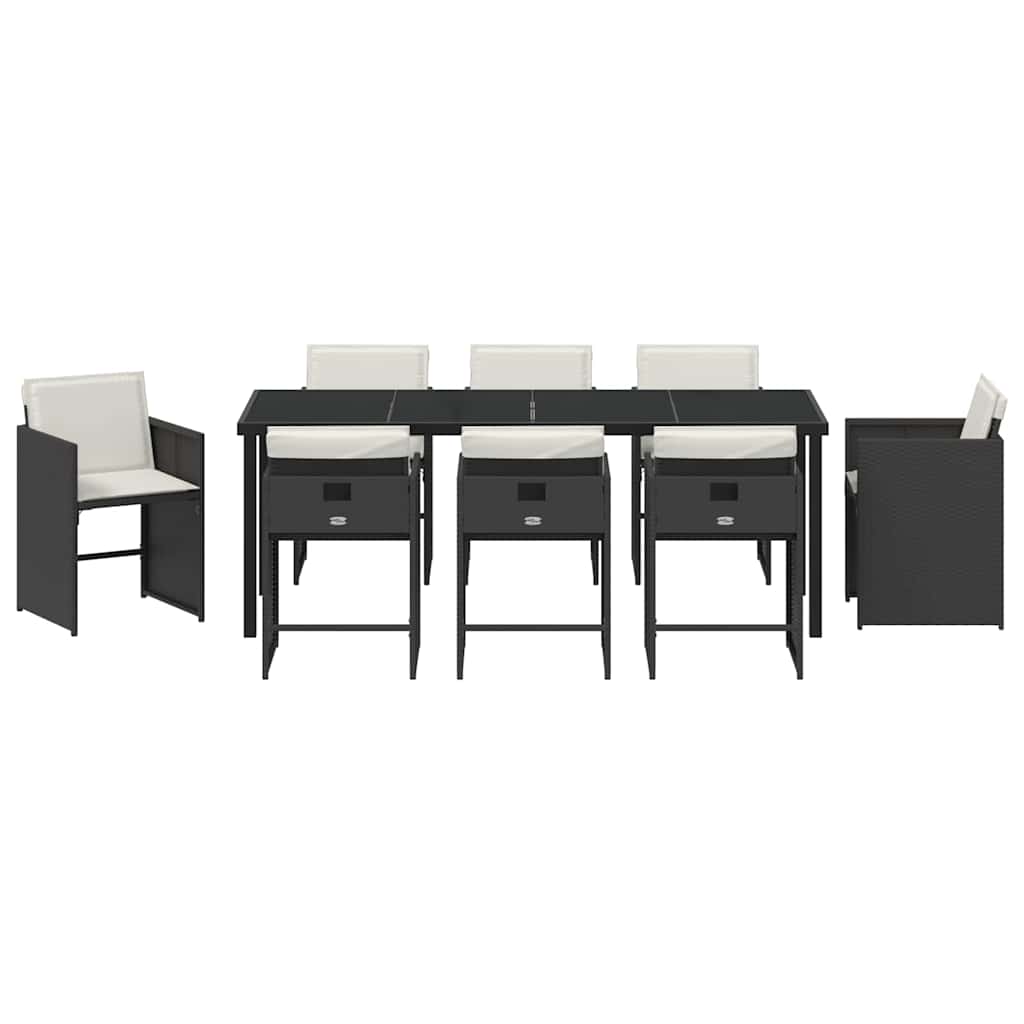 vidaXL Garden Dining Set 9 pcs Black Poly Rattan