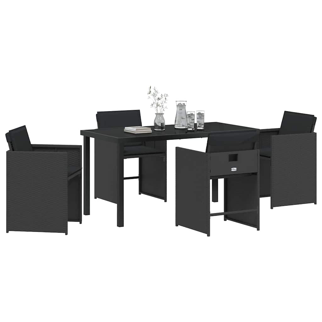 vidaXL Garden Dining Set 5 pcs Black Poly Rattan