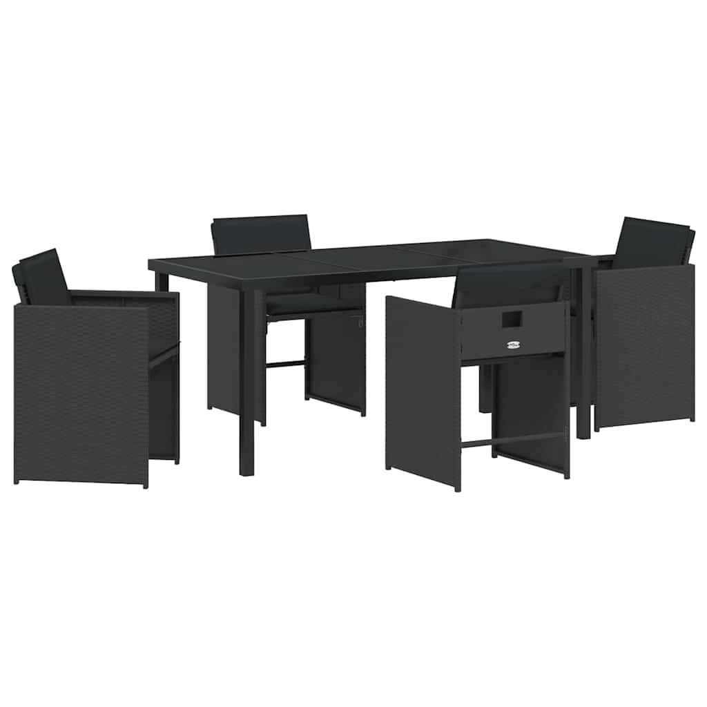 vidaXL Garden Dining Set 5 pcs Black Poly Rattan