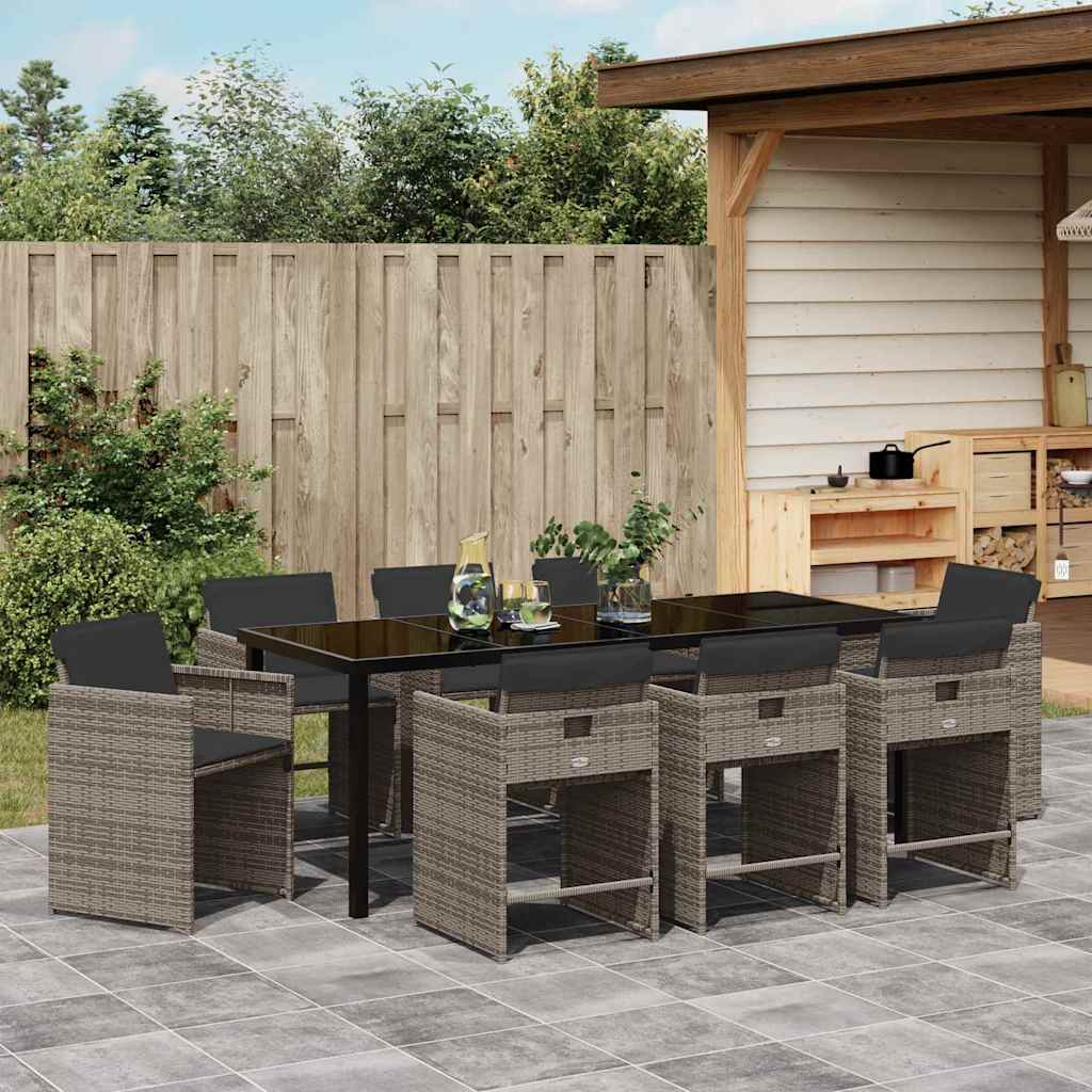 vidaXL Garden Dining Set 9 pcs Grey Poly Rattan