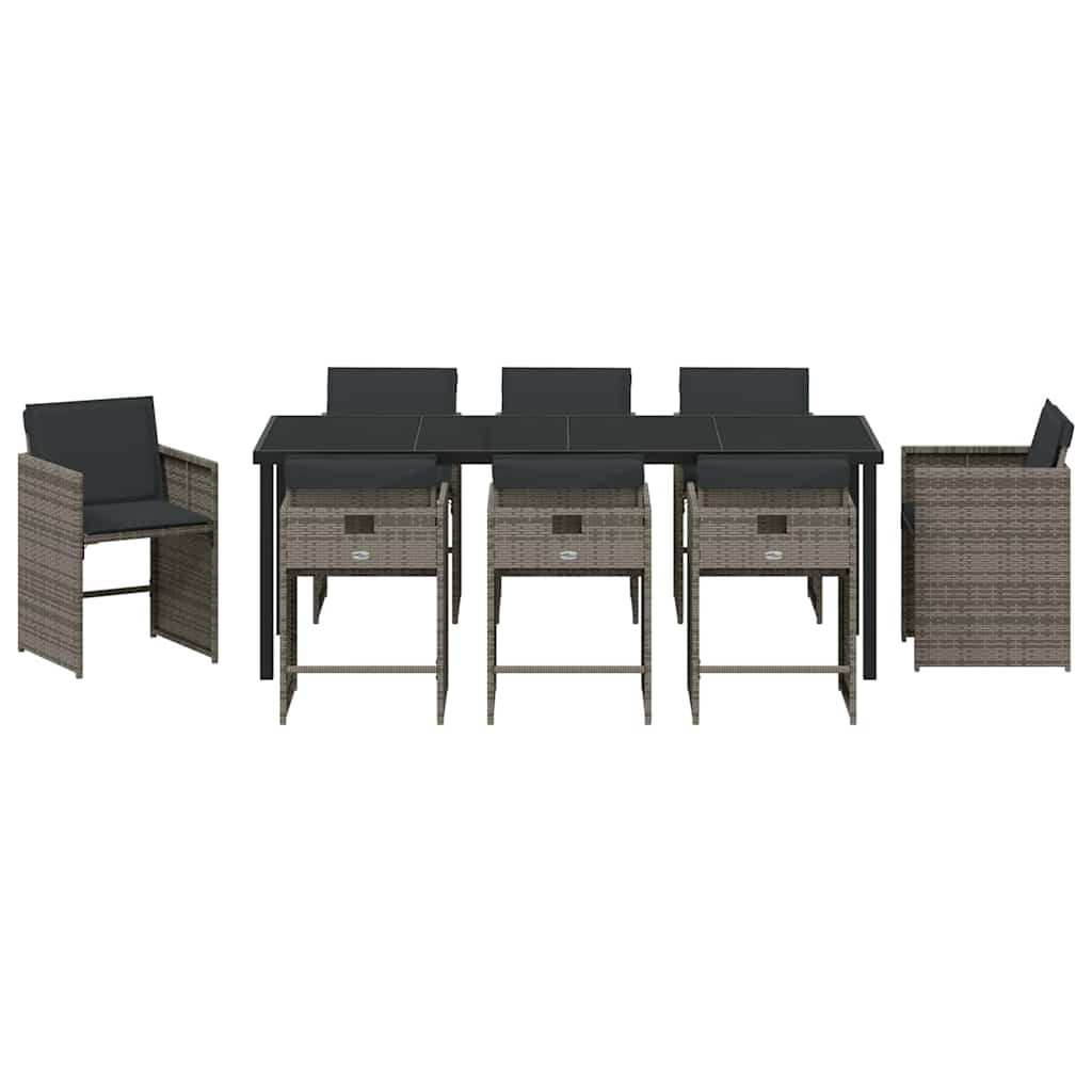 vidaXL Garden Dining Set 9 pcs Grey Poly Rattan