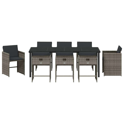 vidaXL Garden Dining Set 9 pcs Grey Poly Rattan