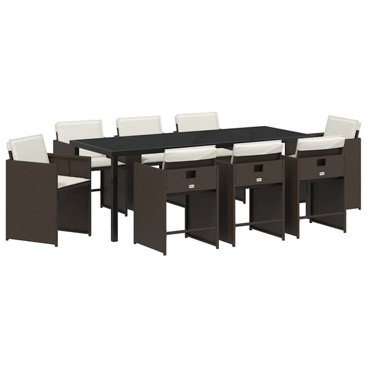 vidaXL Garden Dining Set 9 pcs Brown Poly Rattan