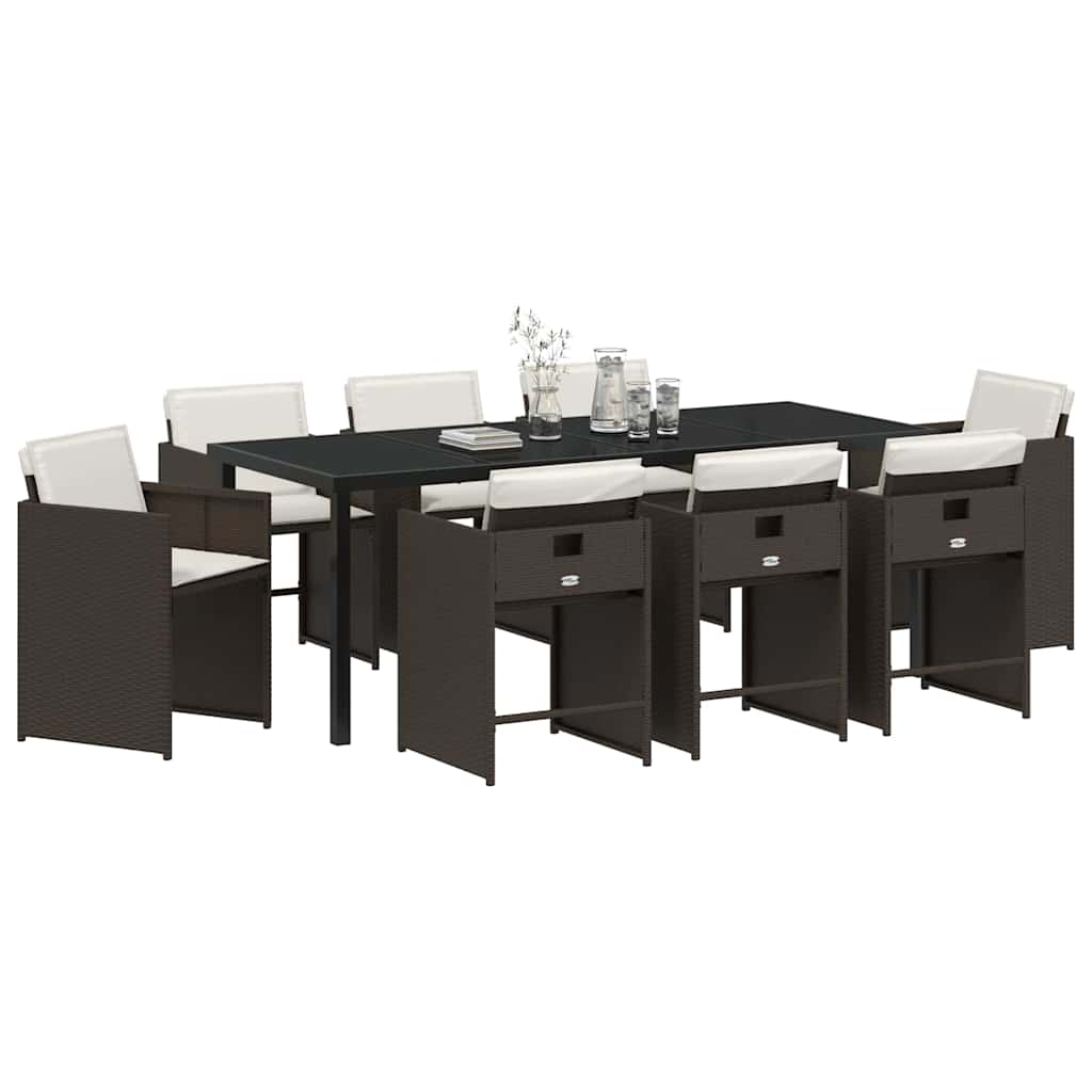 vidaXL Garden Dining Set 9 pcs Brown Poly Rattan