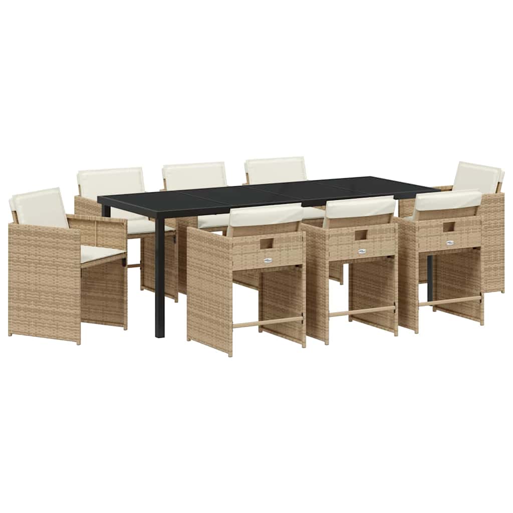 vidaXL Garden Dining Set 9 pcs Beige Poly Rattan