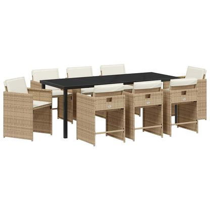 vidaXL Garden Dining Set 9 pcs Beige Poly Rattan