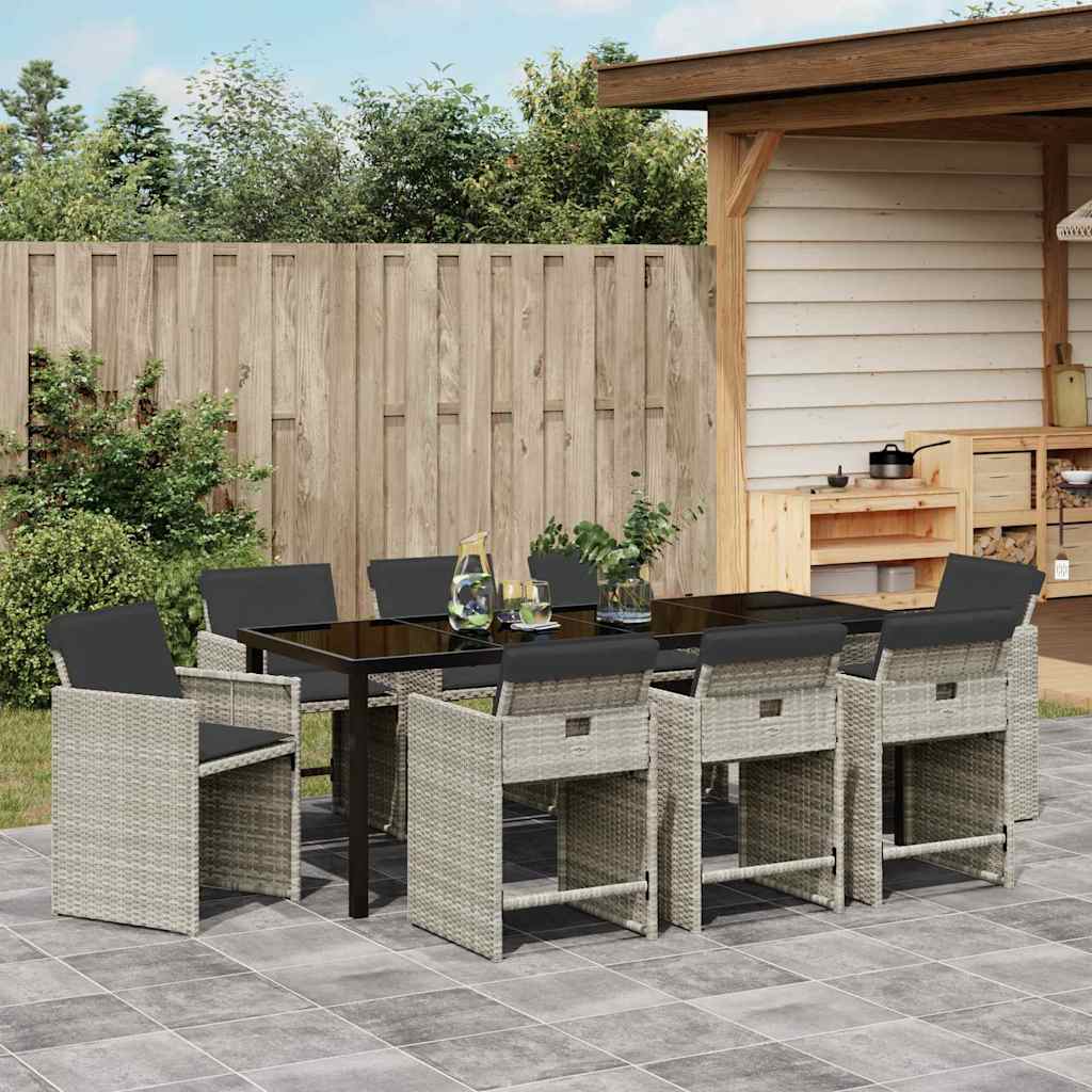 vidaXL Garden Dining Set 9 pcs Light Grey Poly Rattan