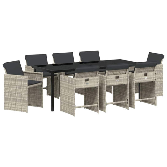 vidaXL Garden Dining Set 9 pcs Light Grey Poly Rattan