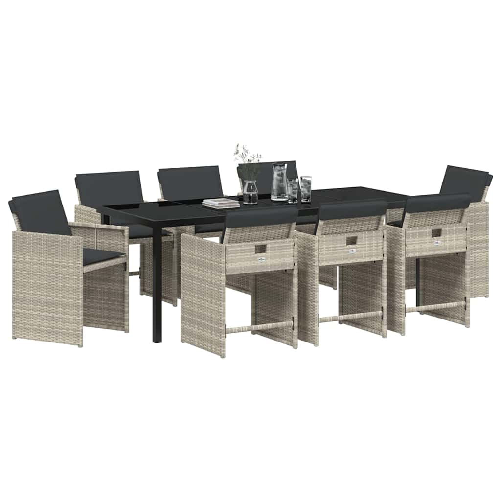 vidaXL Garden Dining Set 9 pcs Light Grey Poly Rattan