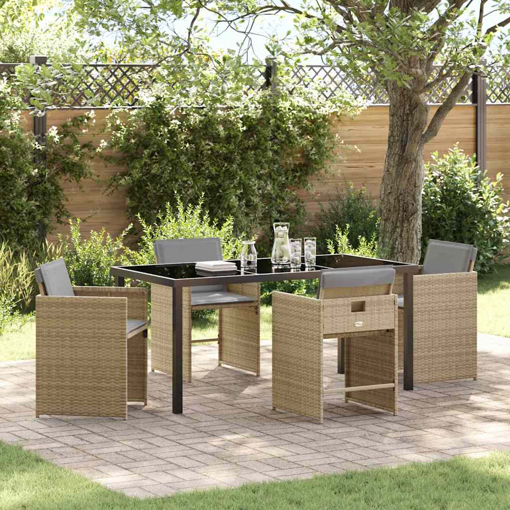vidaXL 5 Piece Garden Dining Set with Cushions Beige Poly Rattan