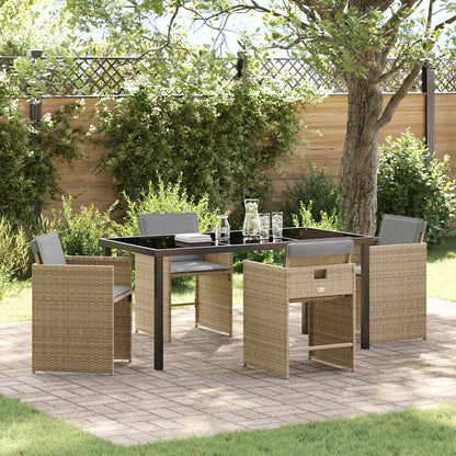 vidaXL 5 Piece Garden Dining Set with Cushions Beige Poly Rattan