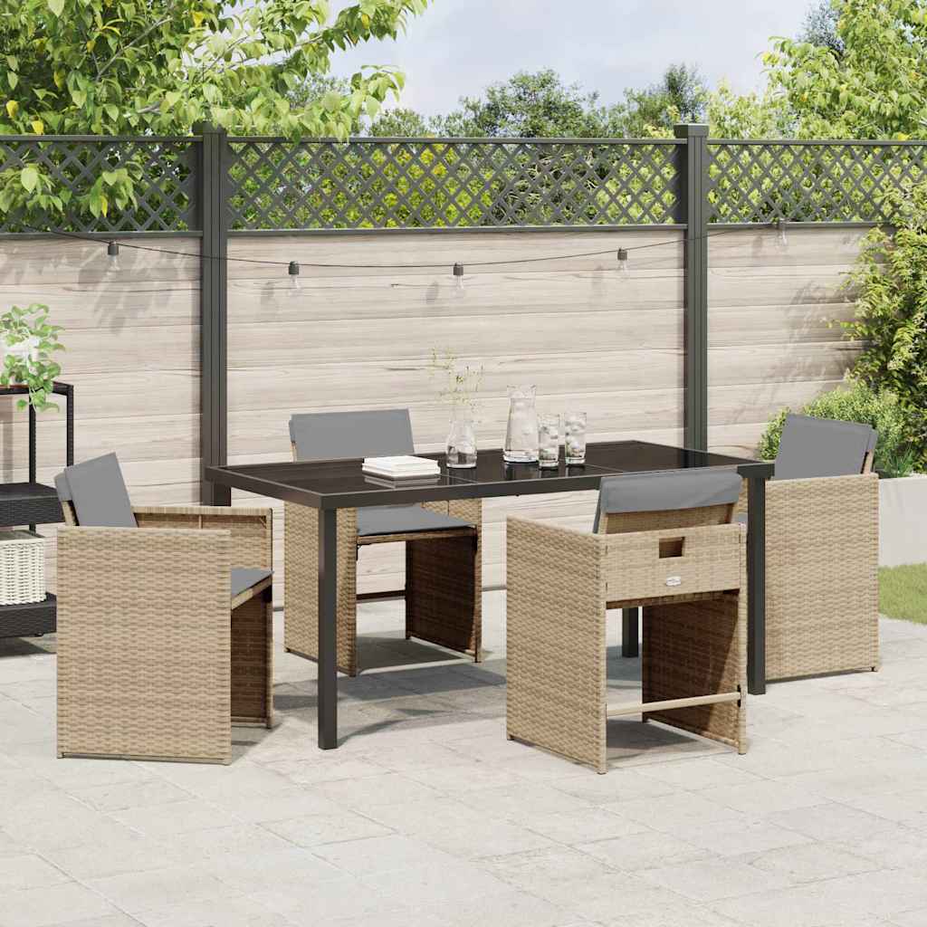 vidaXL 5 Piece Garden Dining Set with Cushions Beige Poly Rattan
