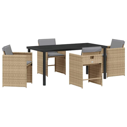 vidaXL 5 Piece Garden Dining Set with Cushions Beige Poly Rattan