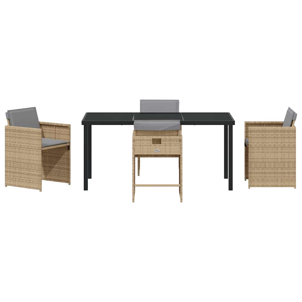 vidaXL 5 Piece Garden Dining Set with Cushions Beige Poly Rattan