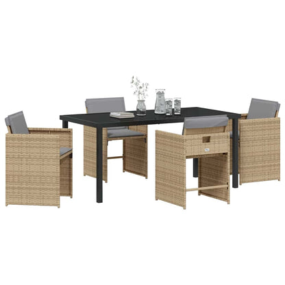 vidaXL 5 Piece Garden Dining Set with Cushions Beige Poly Rattan