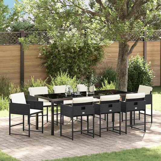 vidaXL Garden Dining Set 9 pcs Black Poly Rattan