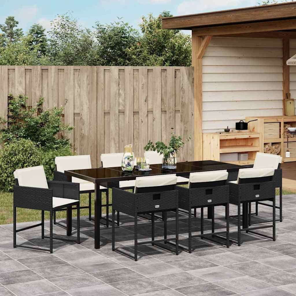 vidaXL Garden Dining Set 9 pcs Black Poly Rattan