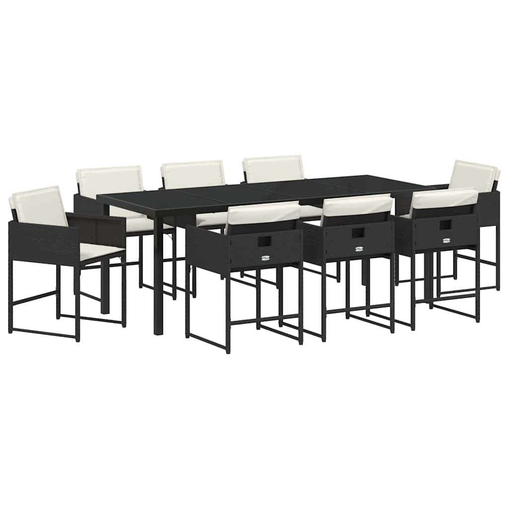 vidaXL Garden Dining Set 9 pcs Black Poly Rattan