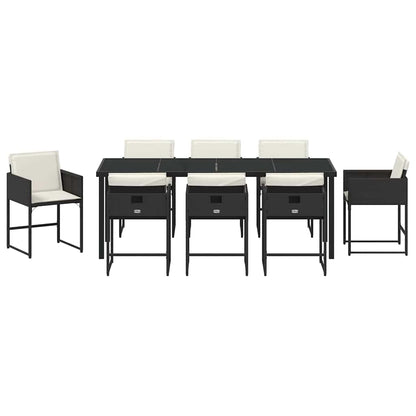 vidaXL Garden Dining Set 9 pcs Black Poly Rattan