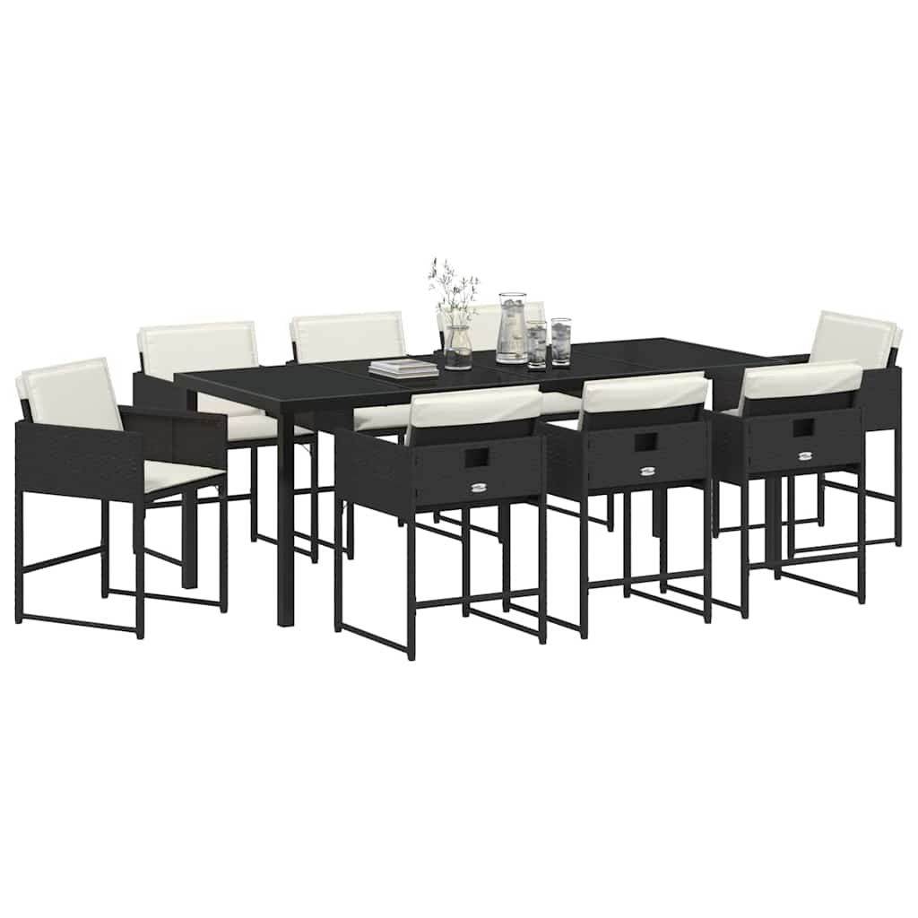 vidaXL Garden Dining Set 9 pcs Black Poly Rattan