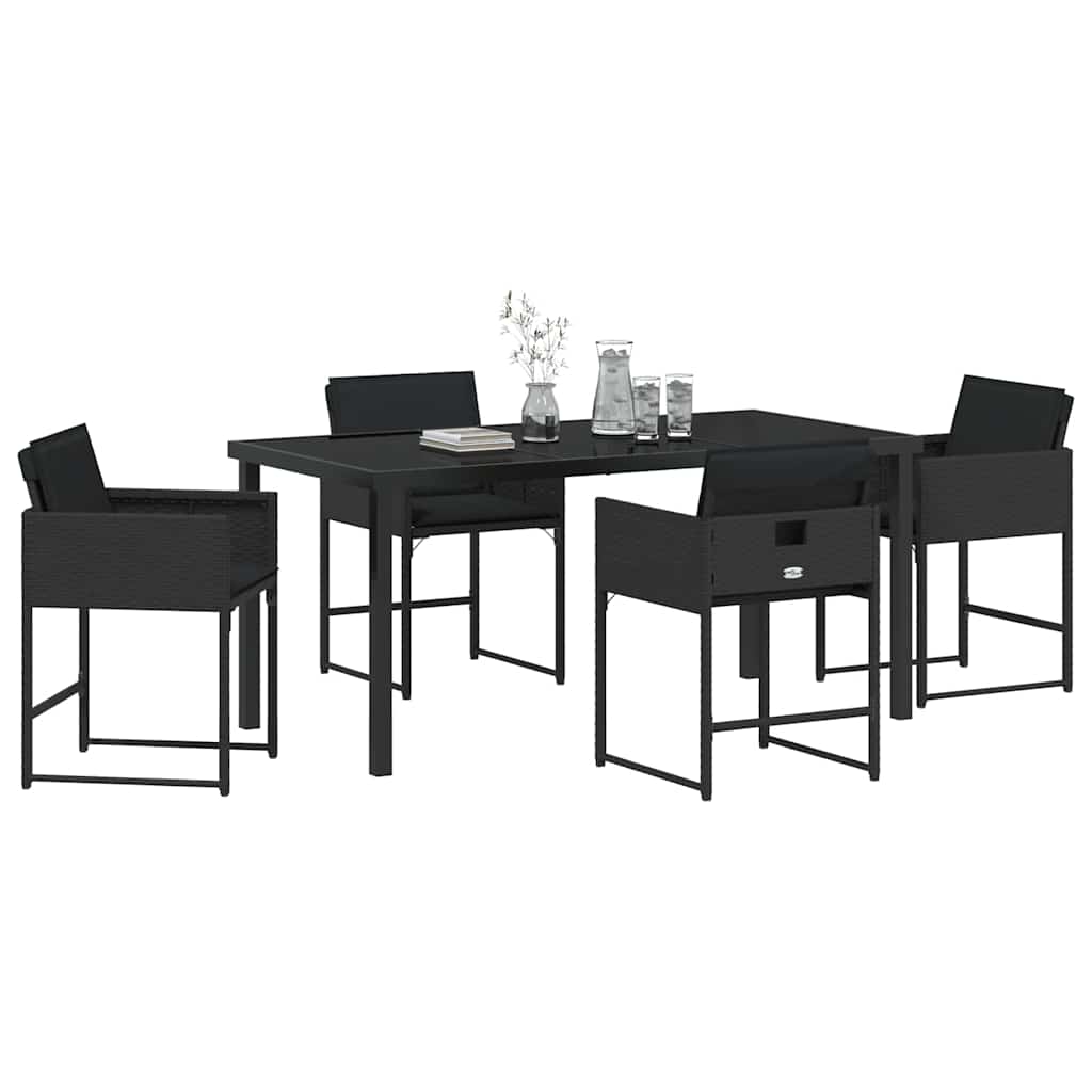vidaXL Garden Dining Set 5 pcs Black Poly Rattan