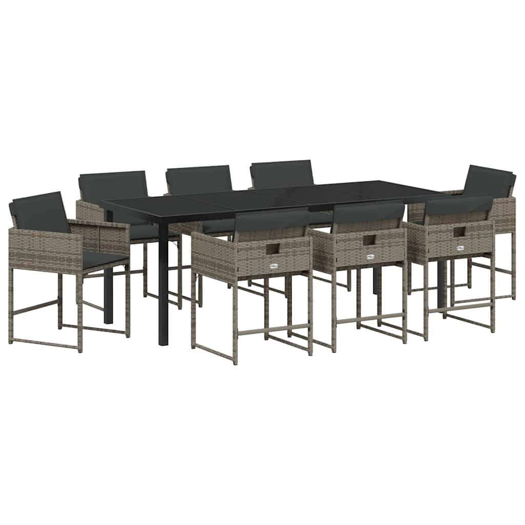 vidaXL Garden Dining Set 9 pcs Grey Poly Rattan