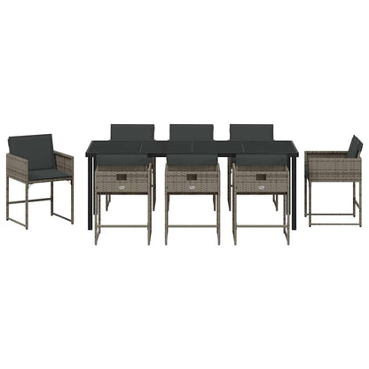 vidaXL Garden Dining Set 9 pcs Grey Poly Rattan
