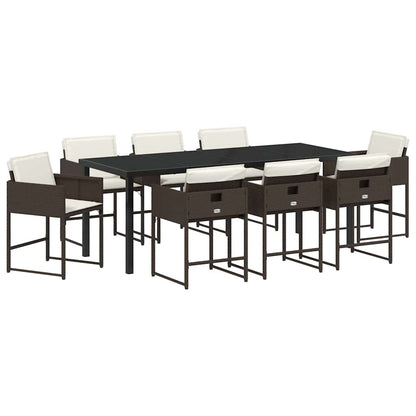 vidaXL Garden Dining Set 9 pcs Brown Poly Rattan