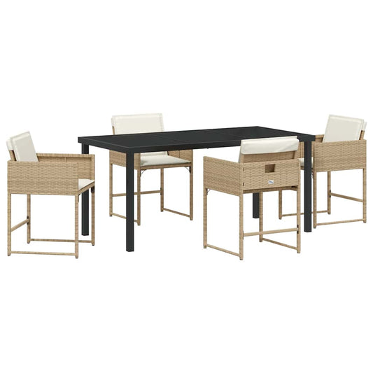 vidaXL Garden Dining Set 5 pcs Beige Poly Rattan