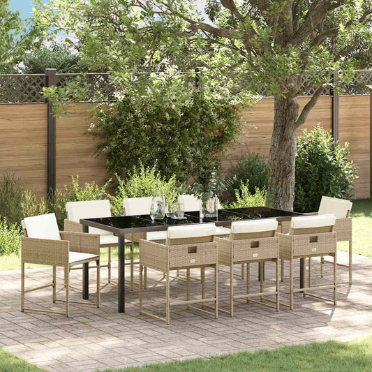 vidaXL Garden Dining Set 9 pcs Beige Poly Rattan