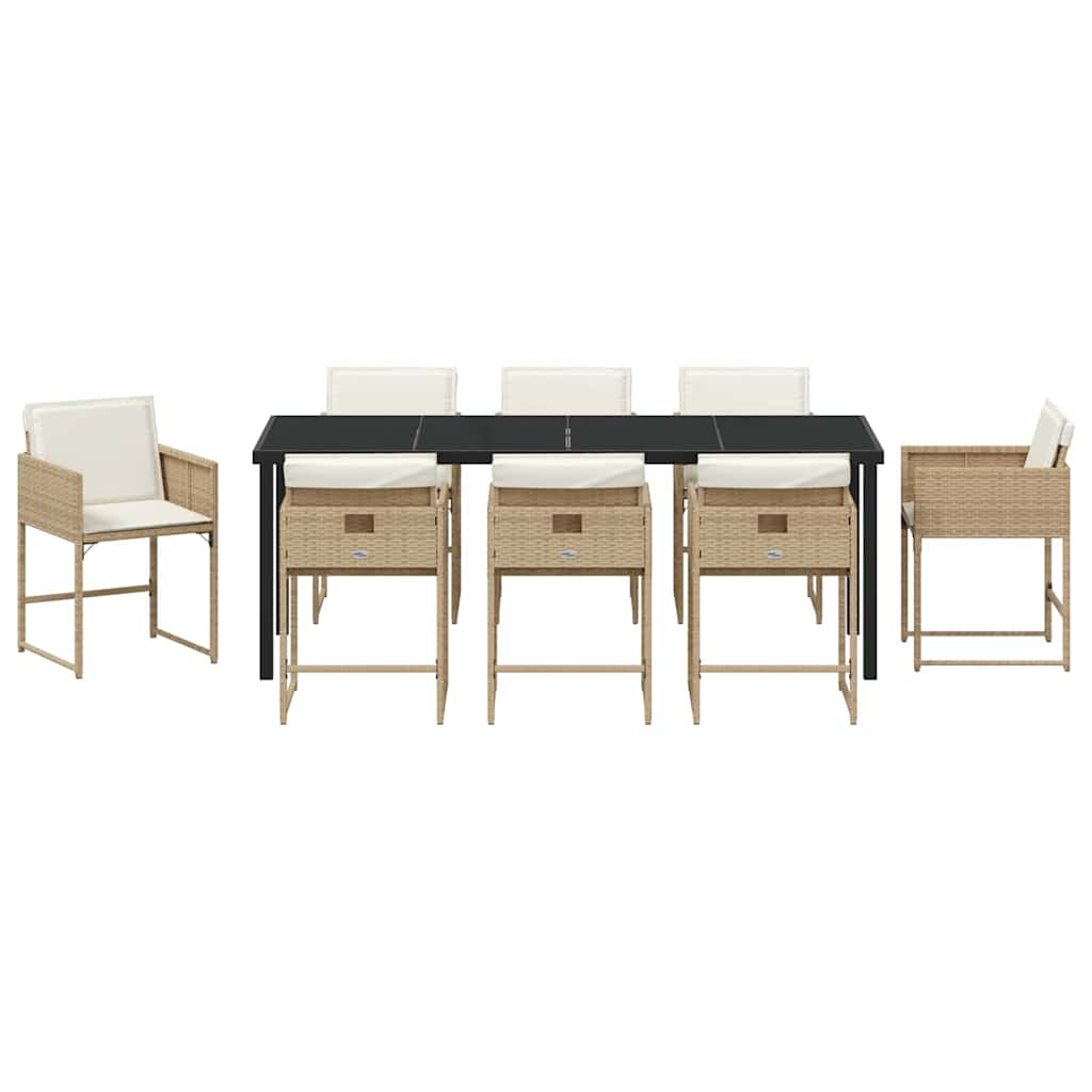 vidaXL Garden Dining Set 9 pcs Beige Poly Rattan