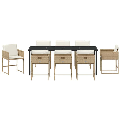 vidaXL Garden Dining Set 9 pcs Beige Poly Rattan