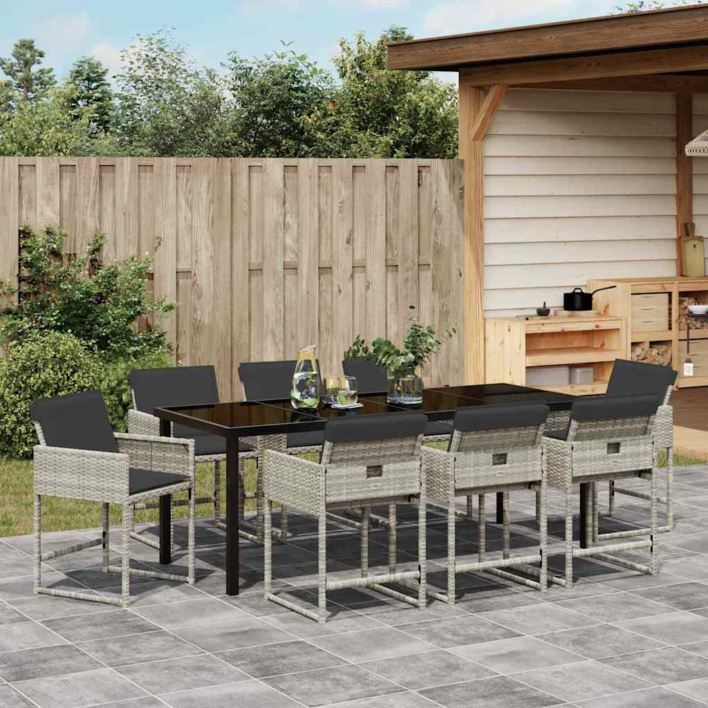 vidaXL Garden Dining Set 9 pcs Light Grey Poly Rattan