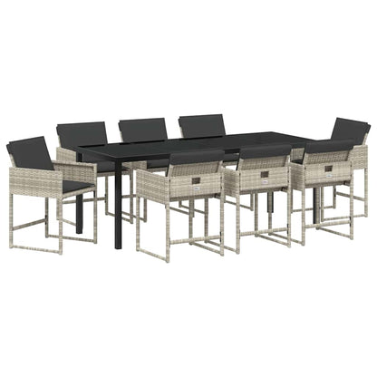 vidaXL Garden Dining Set 9 pcs Light Grey Poly Rattan
