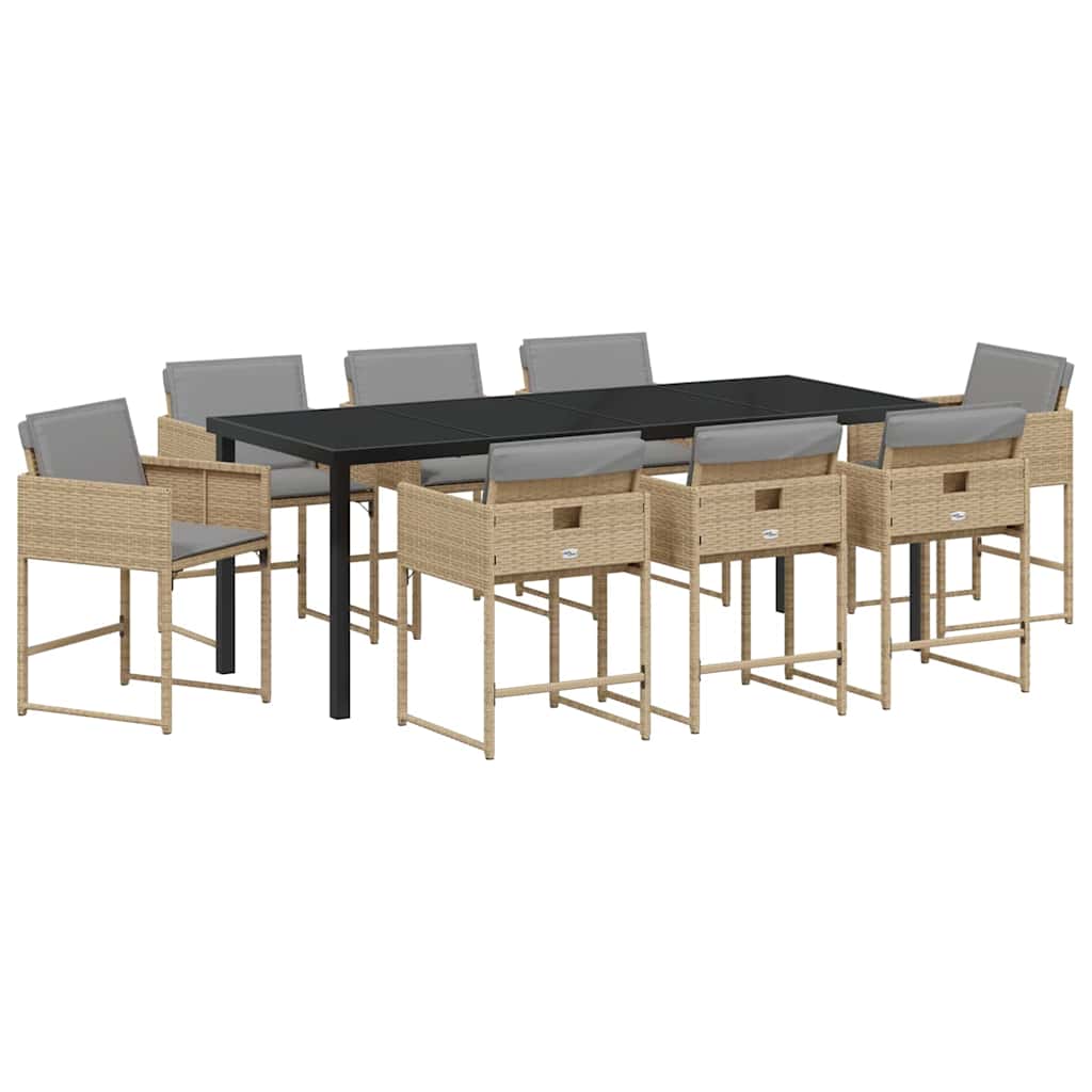 vidaXL Garden Dining Set 9 pcs Beige Poly Rattan