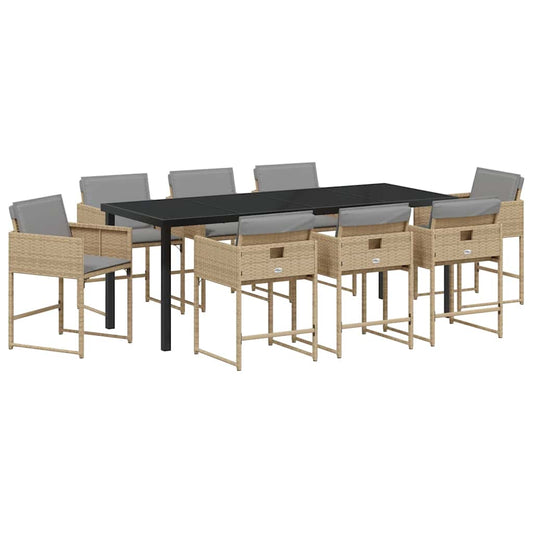 vidaXL Garden Dining Set 9 pcs Beige Poly Rattan