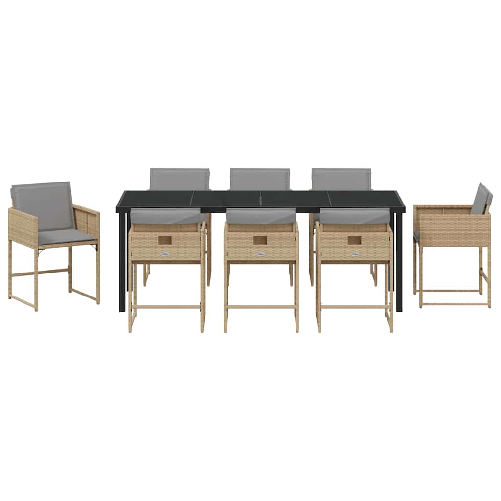 vidaXL Garden Dining Set 9 pcs Beige Poly Rattan