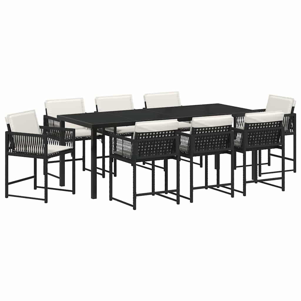 vidaXL Garden Dining Set 9 pcs Black Poly Rattan
