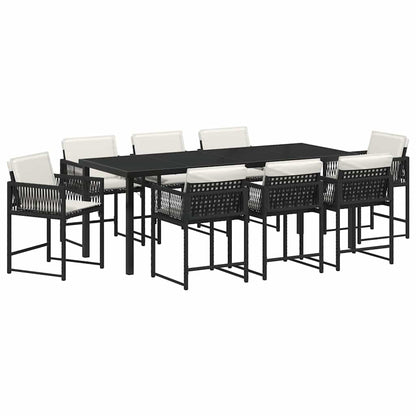 vidaXL Garden Dining Set 9 pcs Black Poly Rattan