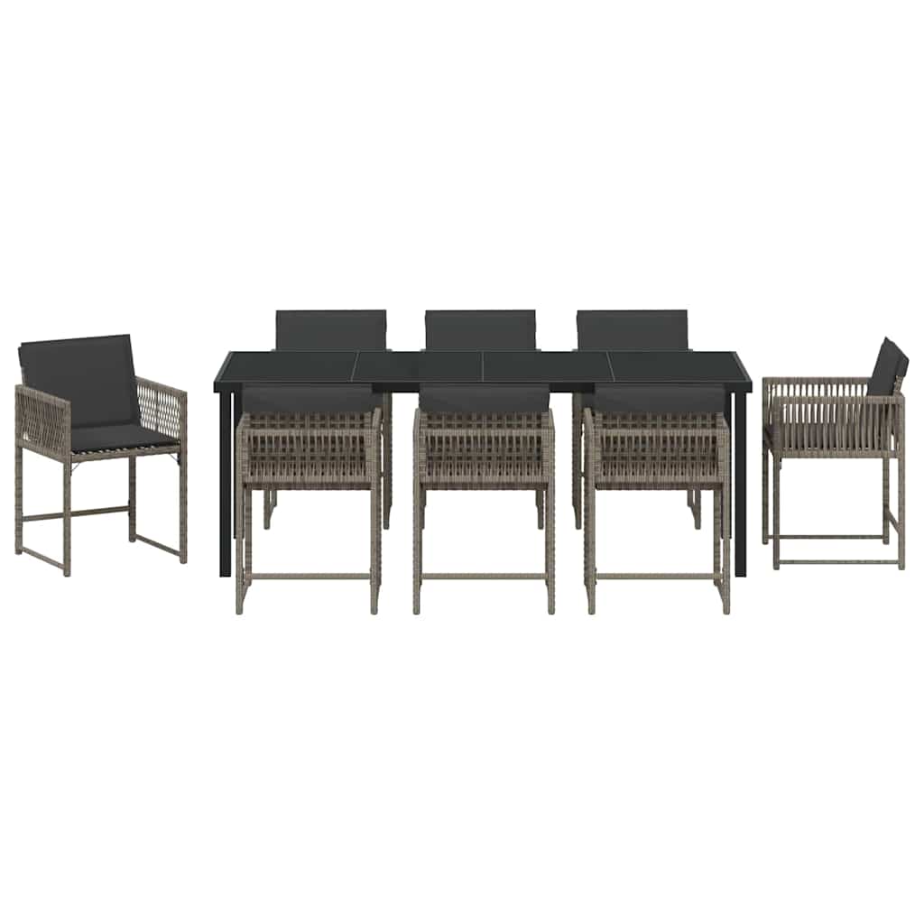 vidaXL Garden Dining Set 9 pcs Grey Poly Rattan